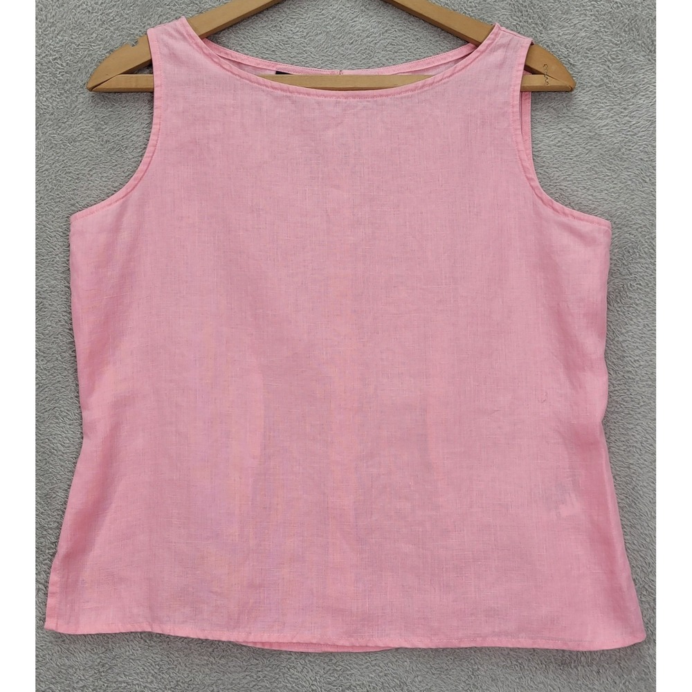 Liz Claiborne Liz Sport Pink 100% Linen Sleeveless Boat Neck Tank Top Large